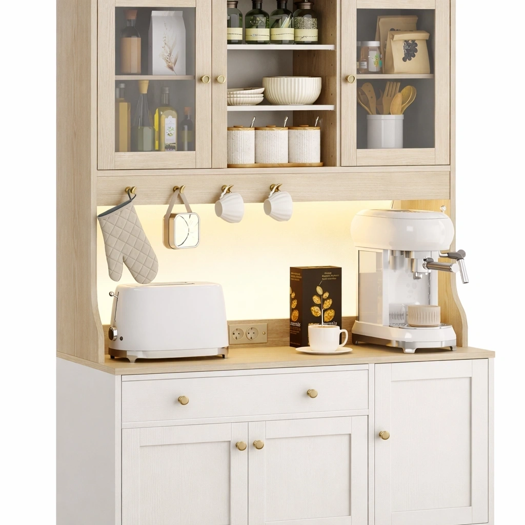 Buffet cuisine bois clair avec eclairage-serqonix