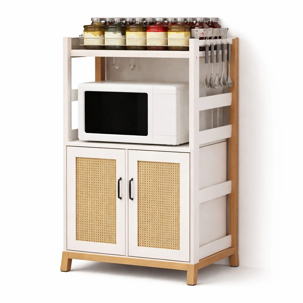 Meuble micro onde compact bois metal-serqonix