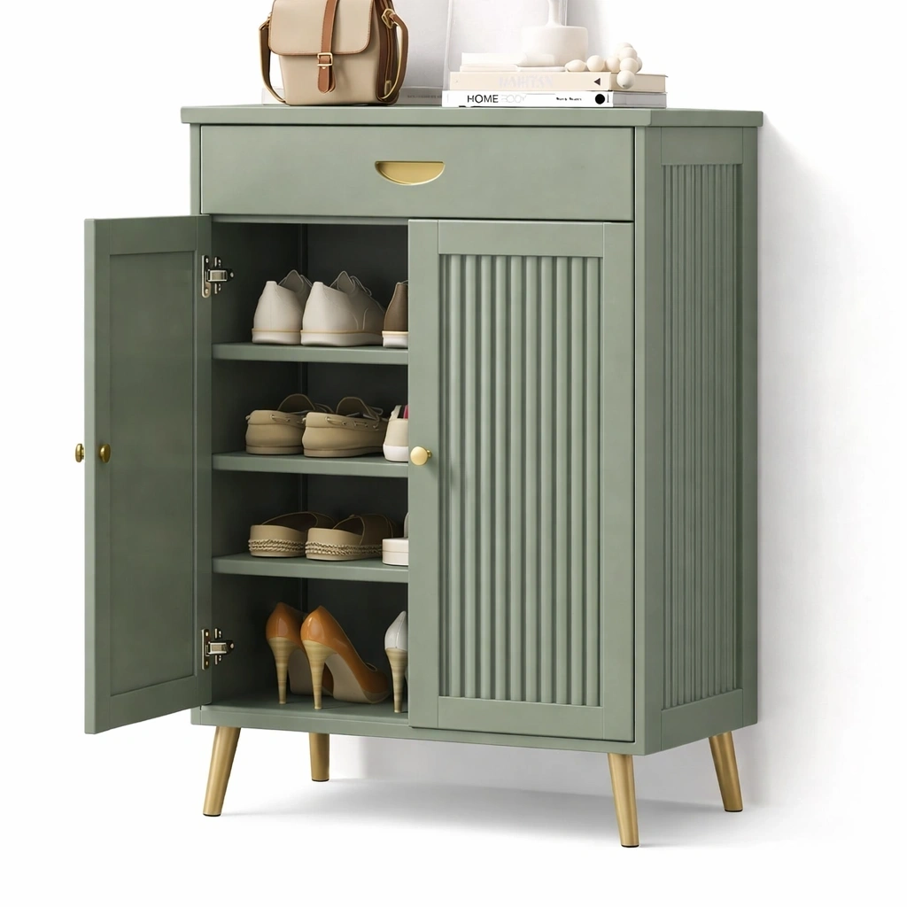 Meuble chaussures vert avec tiroir-serqonix