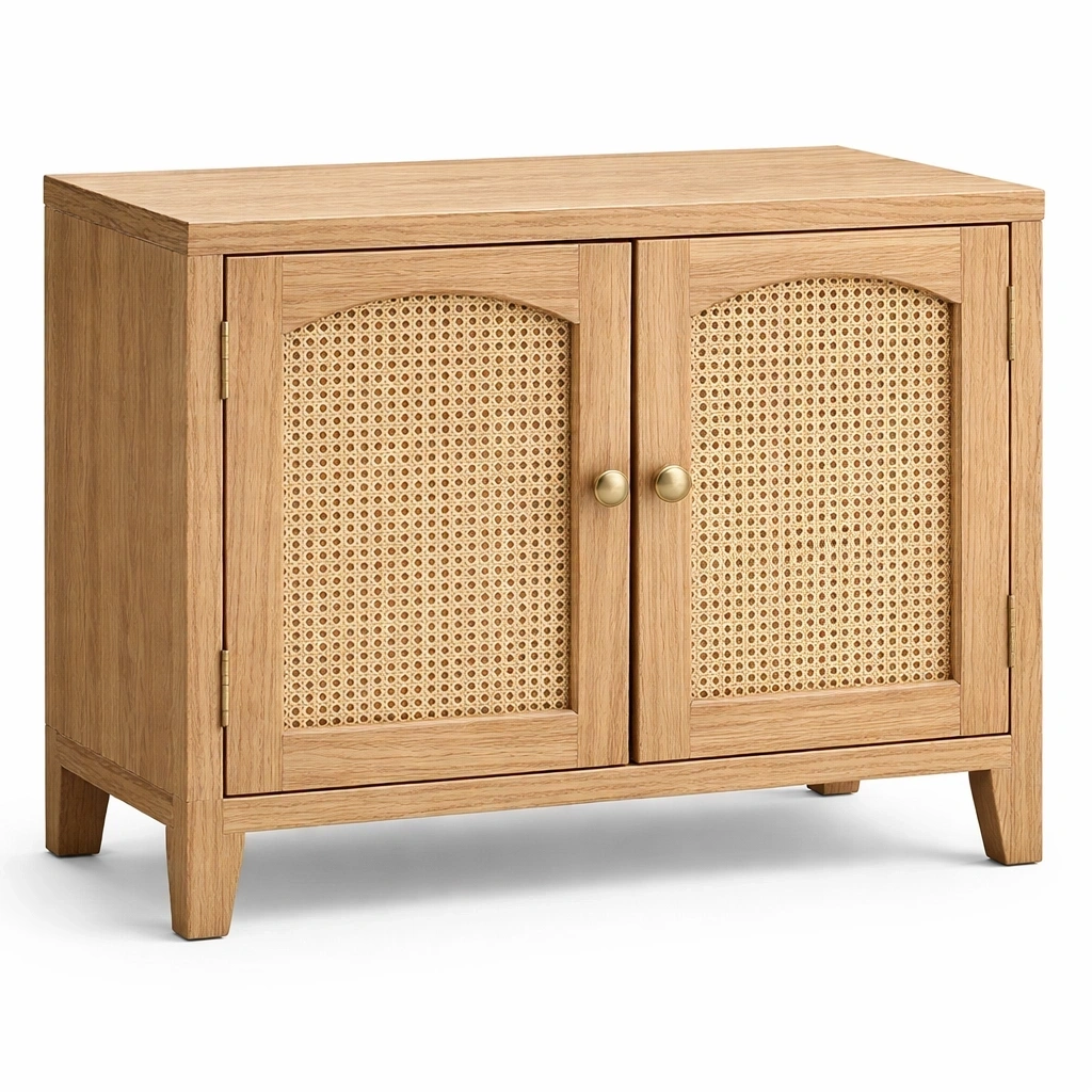 Buffet cannage bois naturel compact-serqonix
