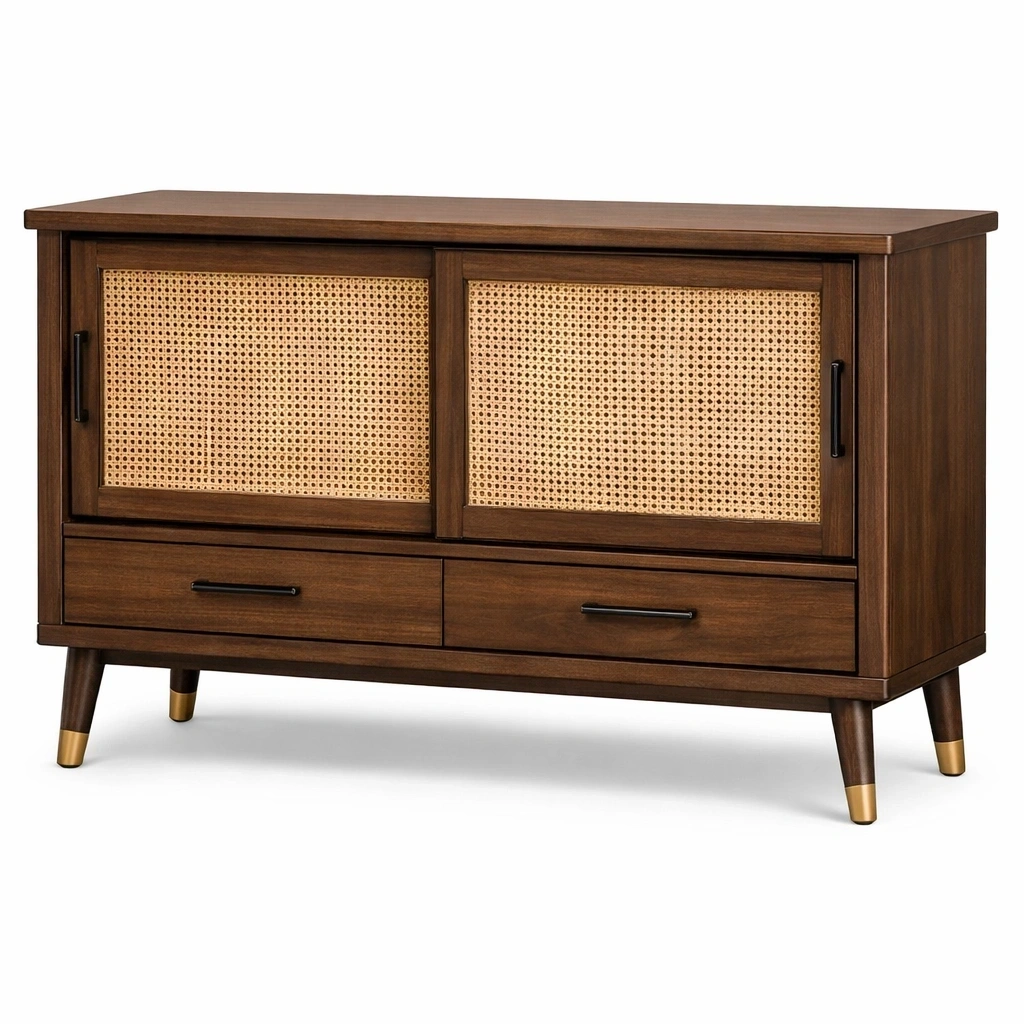 Buffet bois fonce cannage tiroirs-serqonix