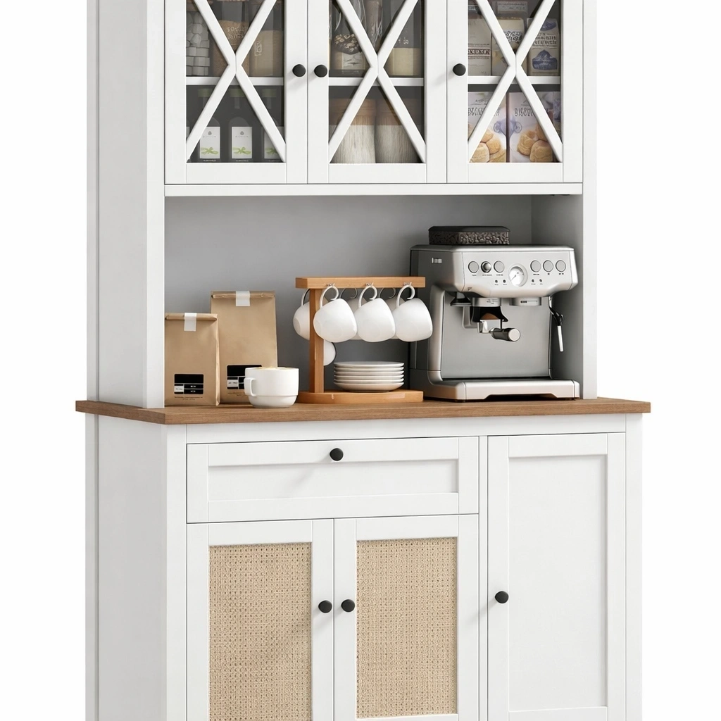 Buffet cuisine blanc avec vitrine basse-serqonix