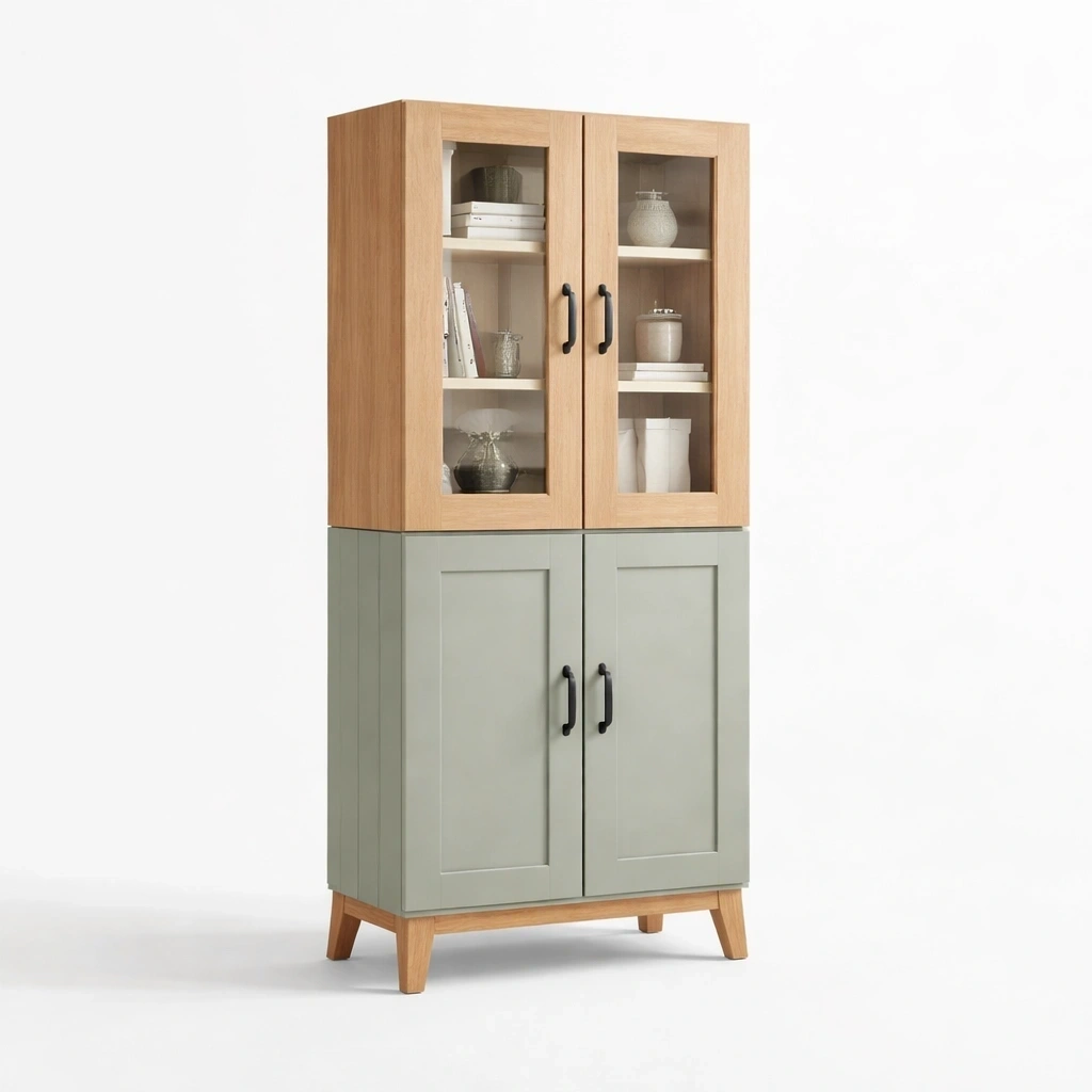 Armoire vitree bois deux tons moderne-serqonix