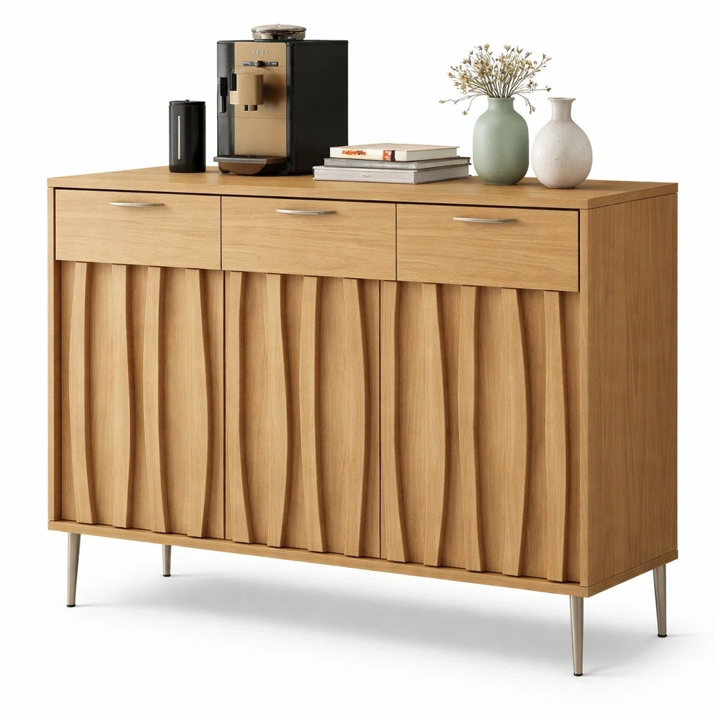 Buffet bois rainure style contemporain-serqonix
