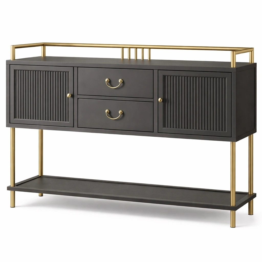 Console noire metal bois design luxe-serqonix