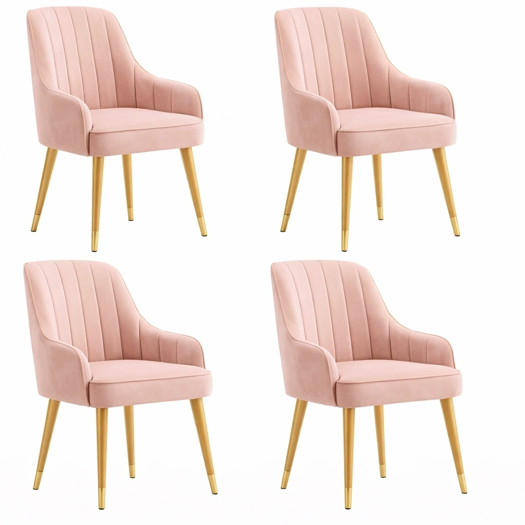 Lot 4 chaises velours rose pieds metal-serqonix