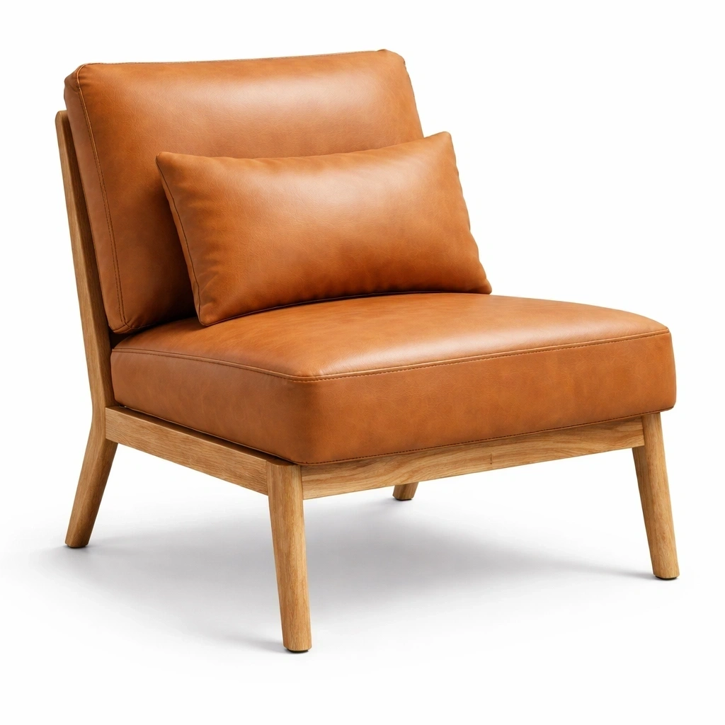Fauteuil lounge cuir bois naturel-serqonix