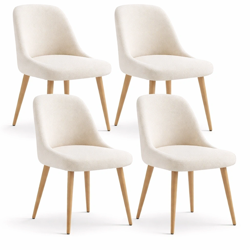 Lot 4 chaises tissu boucle beige bois-serqonix