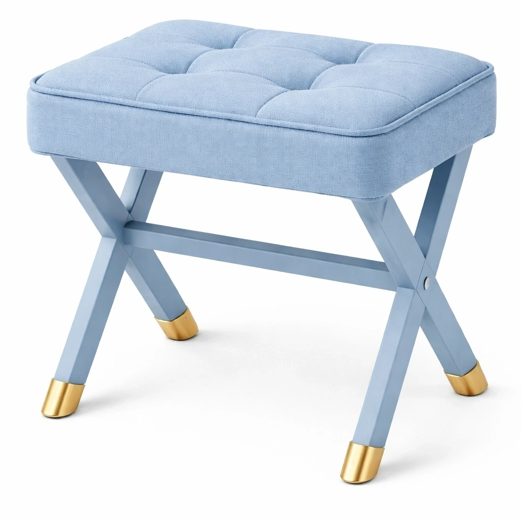 Banc compact bleu coussin pieds metal-serqonix