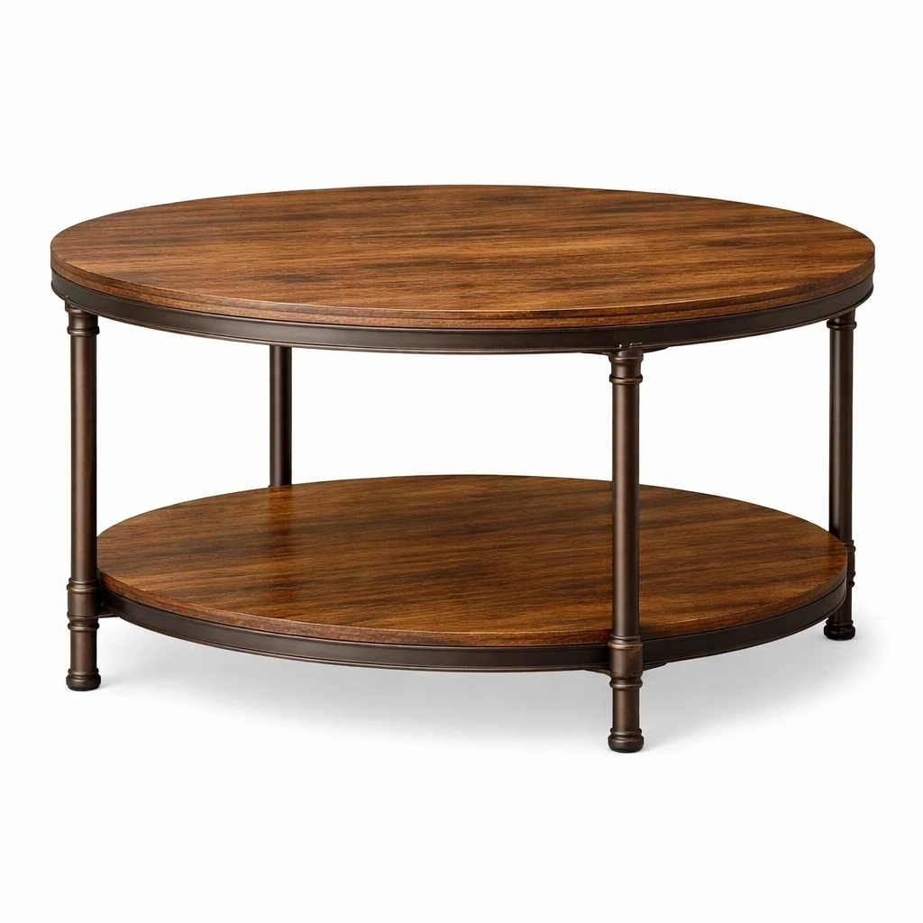 Table basse ovale marron fonce a double plateau-serqonix