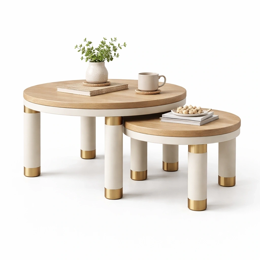 Set de 2 tables basses gigognes bois clair et blanc-serqonix