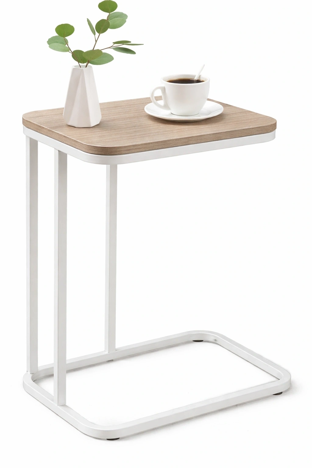Table d appoint en C blanc et bois clair-serqonix