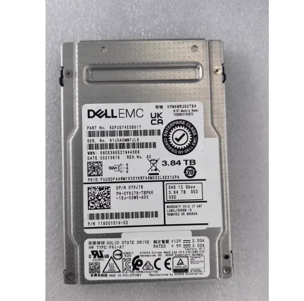 0YVJ78/118001014-01 Enterprise Solid State Drive 3.84TB SAS Interface Adaptation 5052380 S