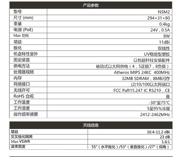 UBNT NanoStation M2 NSM2 AirMAX 2.4GHz Wireless Bridge CPE with 4 Antennas DC 5V