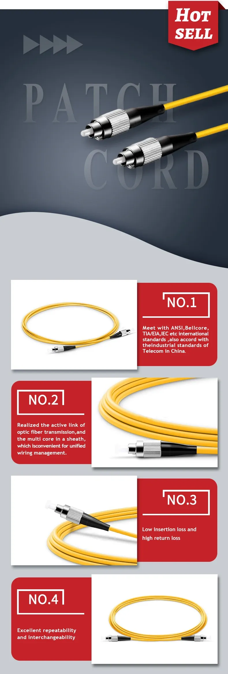 High Quality Patch Cord Simplex  FC/UPC-FC/UPC  2.0mm 3.0mm Fiber Cable