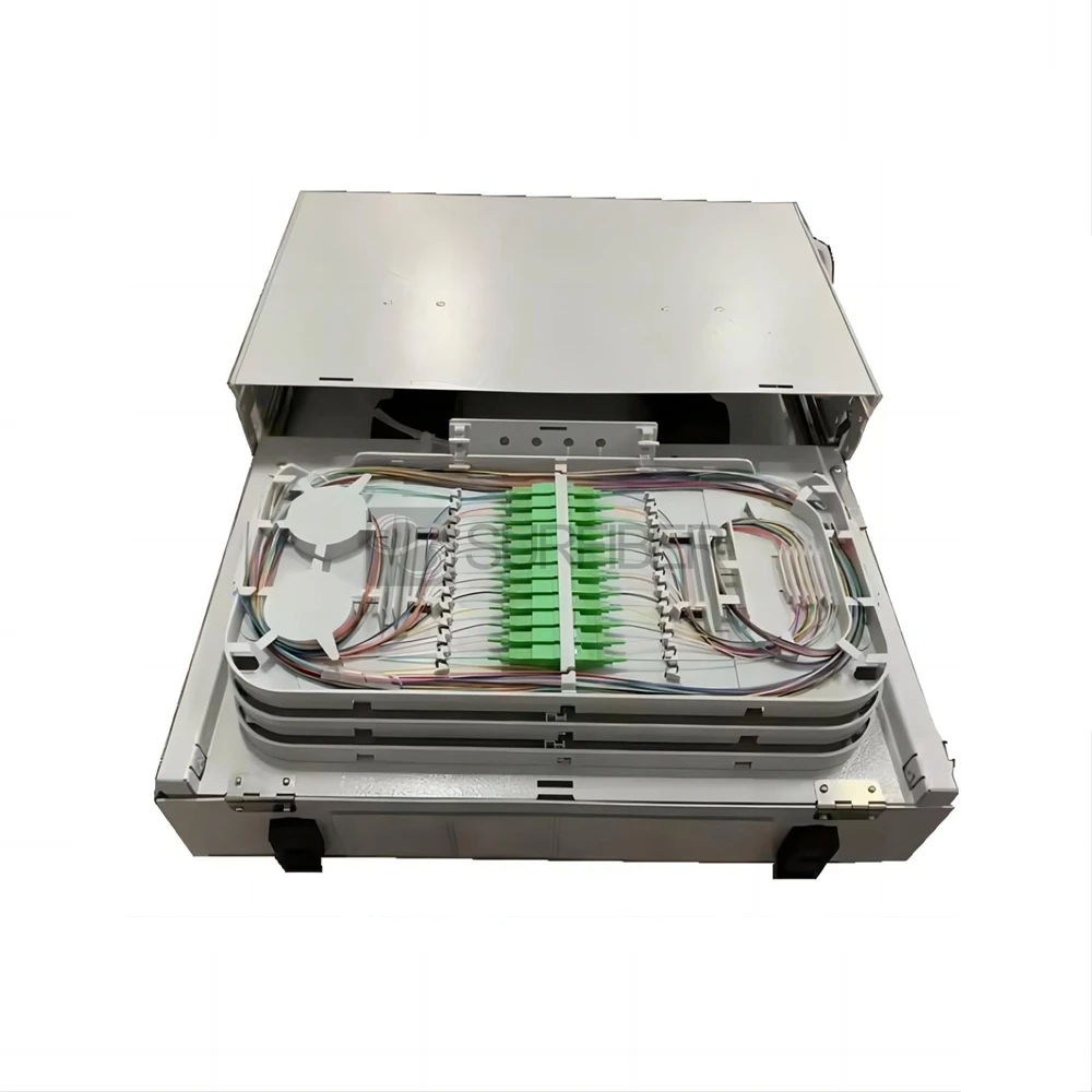 FTTH ODF 1U Fiber Optic Distribution Frame Patch Panel 19 21 Inch for Support 8 Splice Tra