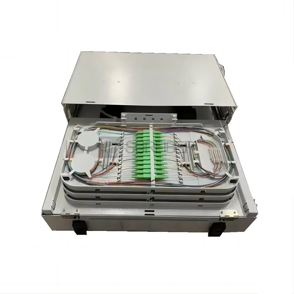 FTTH ODF 1U Fiber Optic Distribution Frame Patch Panel 19 21 Inch for Support 8 Splice Tra