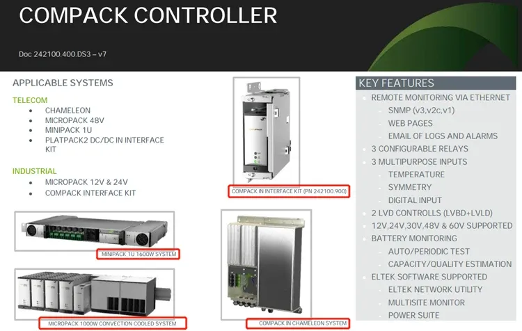 Eltek Compack Controller Monitoring and Control Unit Compack Interface Kit P/N 242100.400 242100.900-boxintelecom
