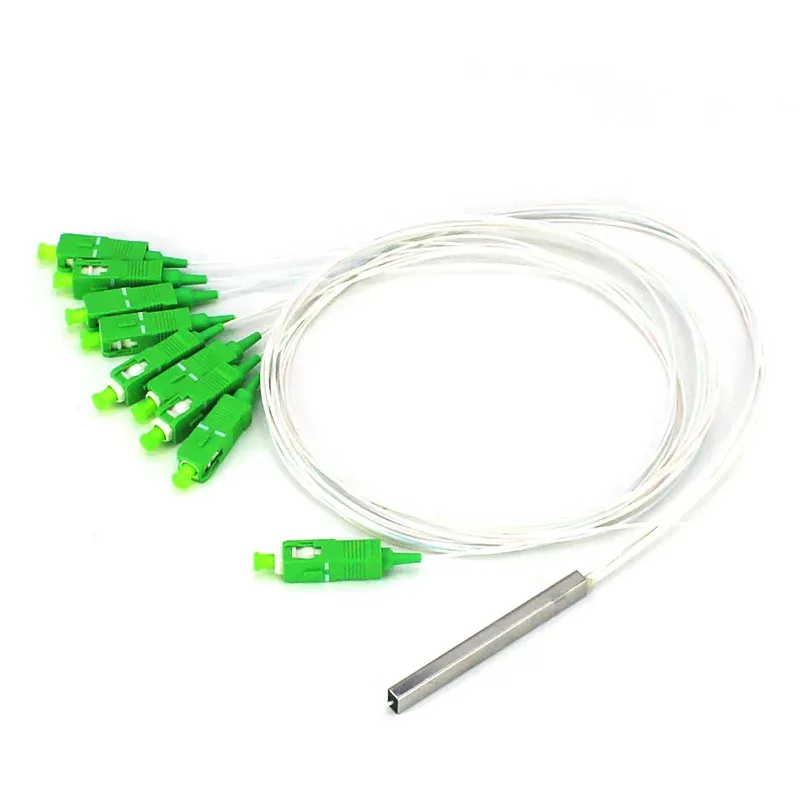 PLC 1x8 Mini Steel Tube Fiber Optic Splitter SC/APC 0.9mm Singlemode Pigtail Type
