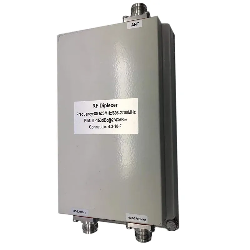 Low PIM RF Passive Cavity Diplexer Duplexer Combiner with 80-520MHz/694-2700MHz -153dBc 43