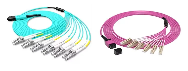 MPO High Density 12/24 Core OM3 Multimode Fiber Patch Cord Aqua Color Fast Transfer 5G/4G/3G FTTH Centers for Data-boxintelecom