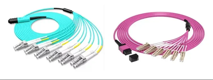 MPO High Density 12/24 Core OM3 Multimode Fiber Patch Cord Aqua Color Fast Transfer 5G/4G/3G FTTH Centers for Data-boxintelecom