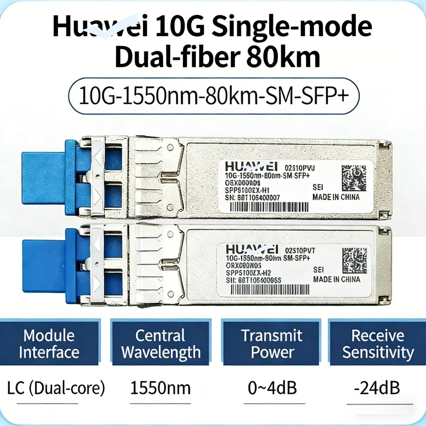 10G SFP+ Transceiver 1550nm 80km SMF LC Duplex DOM 10GBASE-ZR Optical Transceiver Module