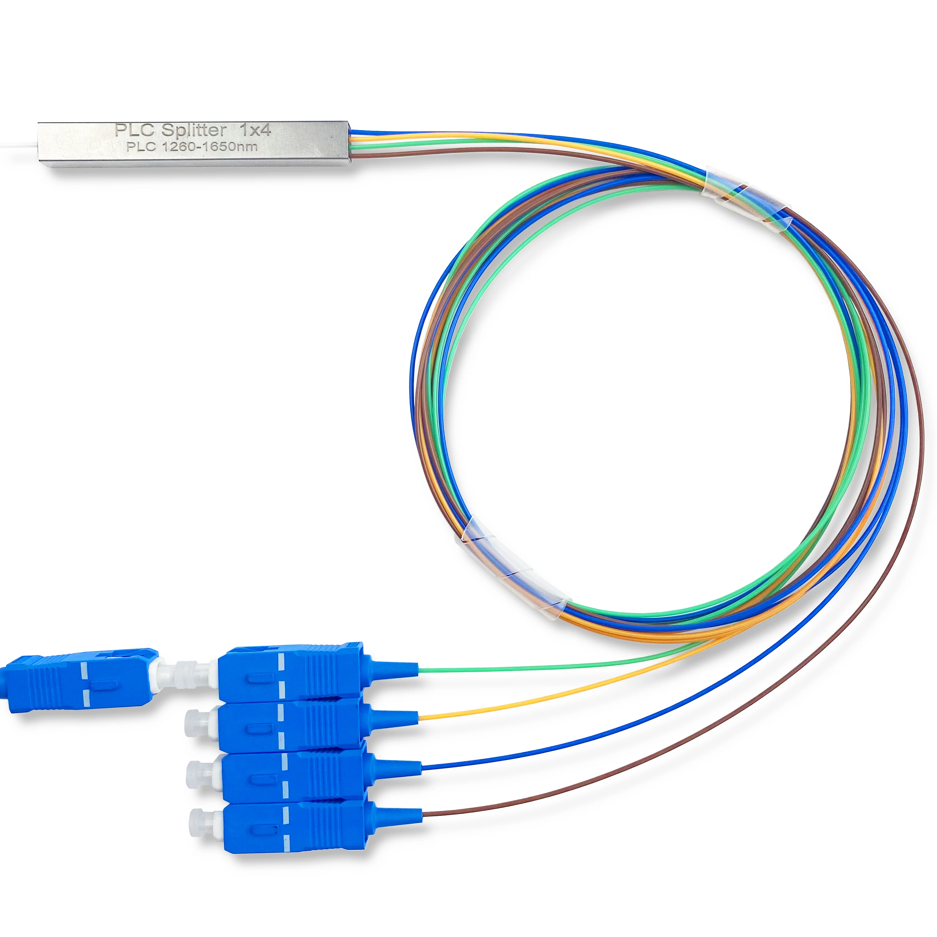 Mini Type FTTH 1*4 Fiber PLC Splitter Low Insertion Loss SC/UPC 1M 1.5M 2M  Module Type PL