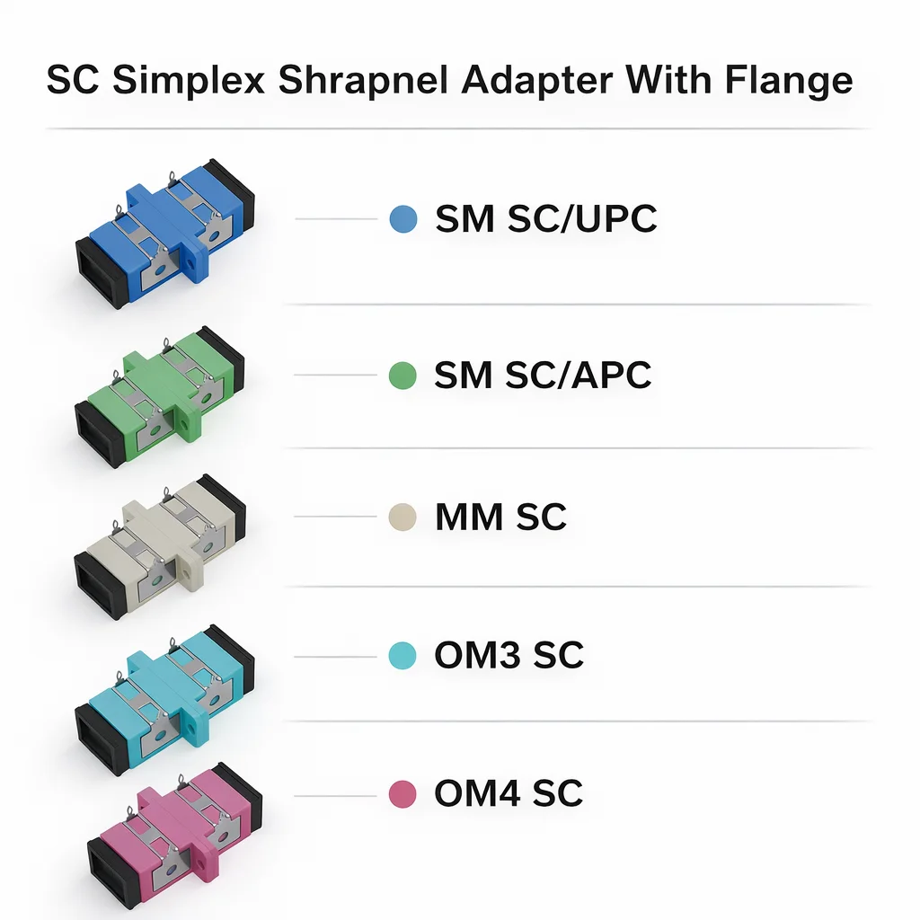 Shrapnel Adapter SC Simplex OS2 MM OM3 OM4 Fiber Optic Adapter Coupler with Flange  High Precision, Durable-boxintelecom