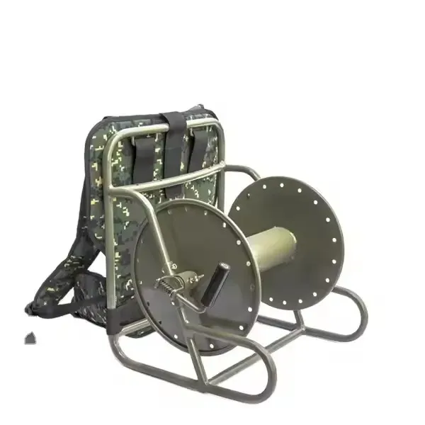 All Metal FTTA Fiber Optic Cable Reel with Shoulder Strap Double-Layer Spool Rocker Arm & 