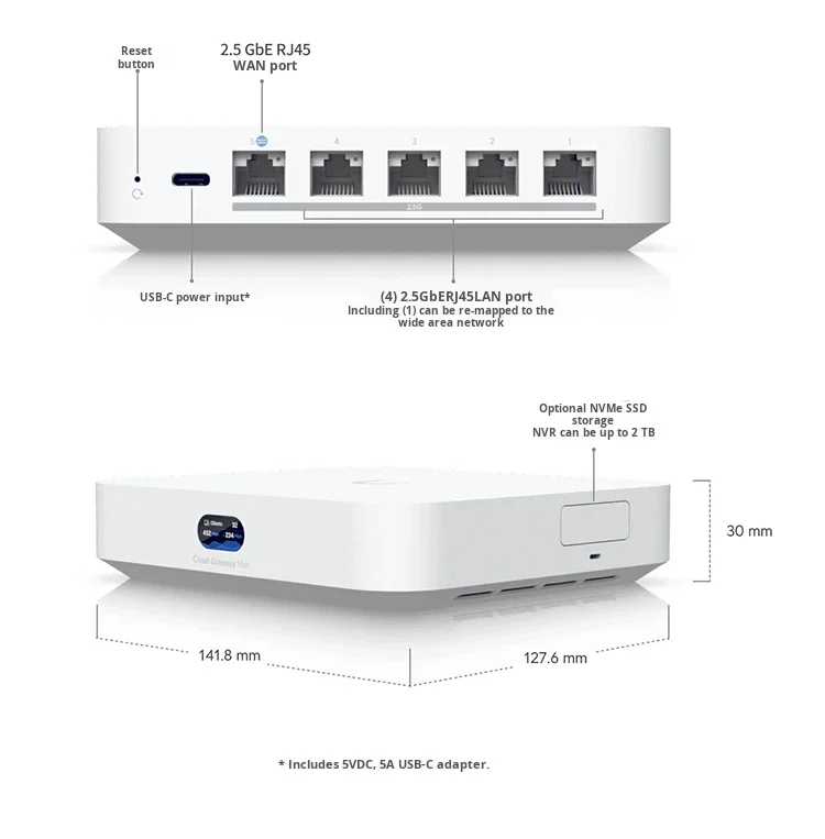 Ubiquiti UCG-MAX Gateway FTTH Network 512 GB NVMe SSD 4x 2.5G LAN 1x 2.5G WAN