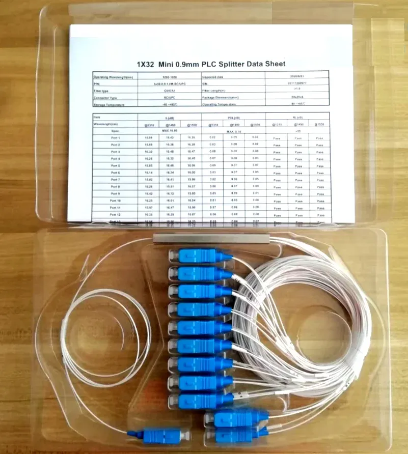 FTTH PLC Splitter 1x32 SCUPC Single Mode PLC Splitter with POE/GSM Support Mini Type Fiber Optic