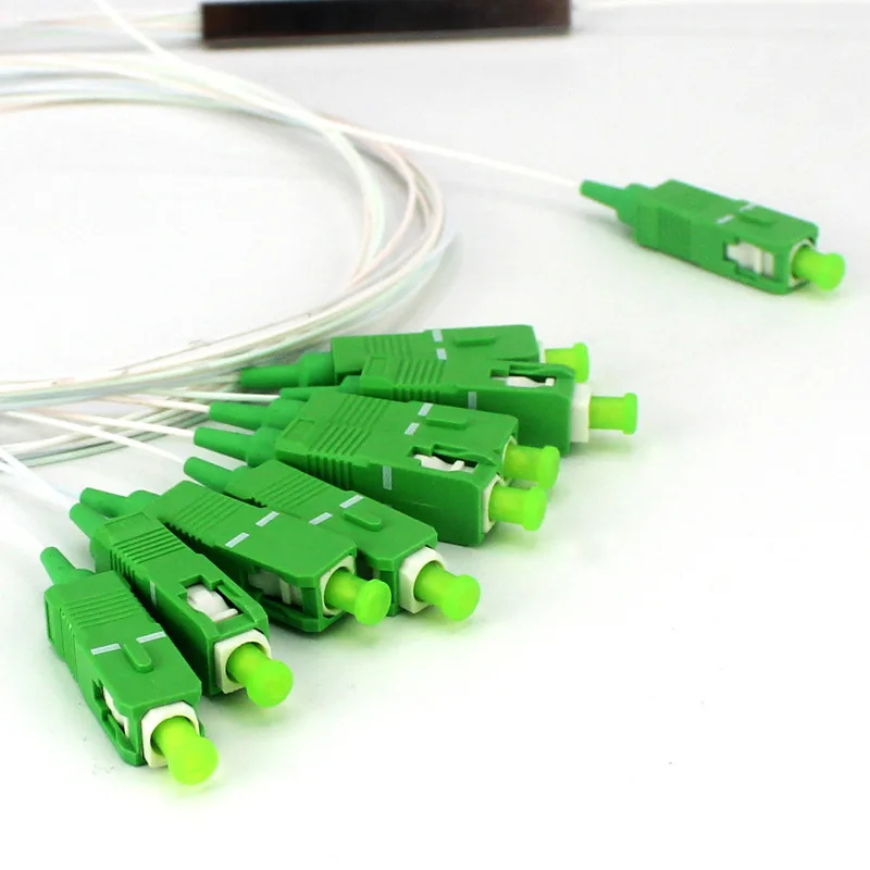 PLC 1x8 Mini Steel Tube Fiber Optic Splitter SC/APC 0.9mm Singlemode Pigtail Type