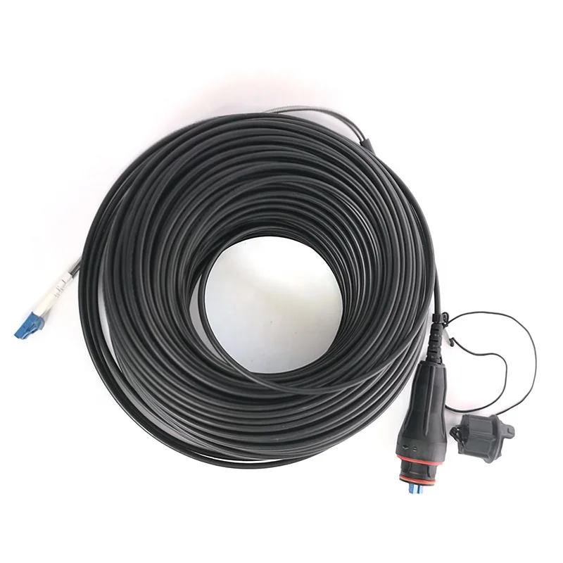 Black 2 Core SM 4.8mm Diameter 9/125um G657A2 LSZH Fiber Optical Armed Outdoor Cable with IP67 Fullax Duplex LC/UPC Connector-boxintelecom