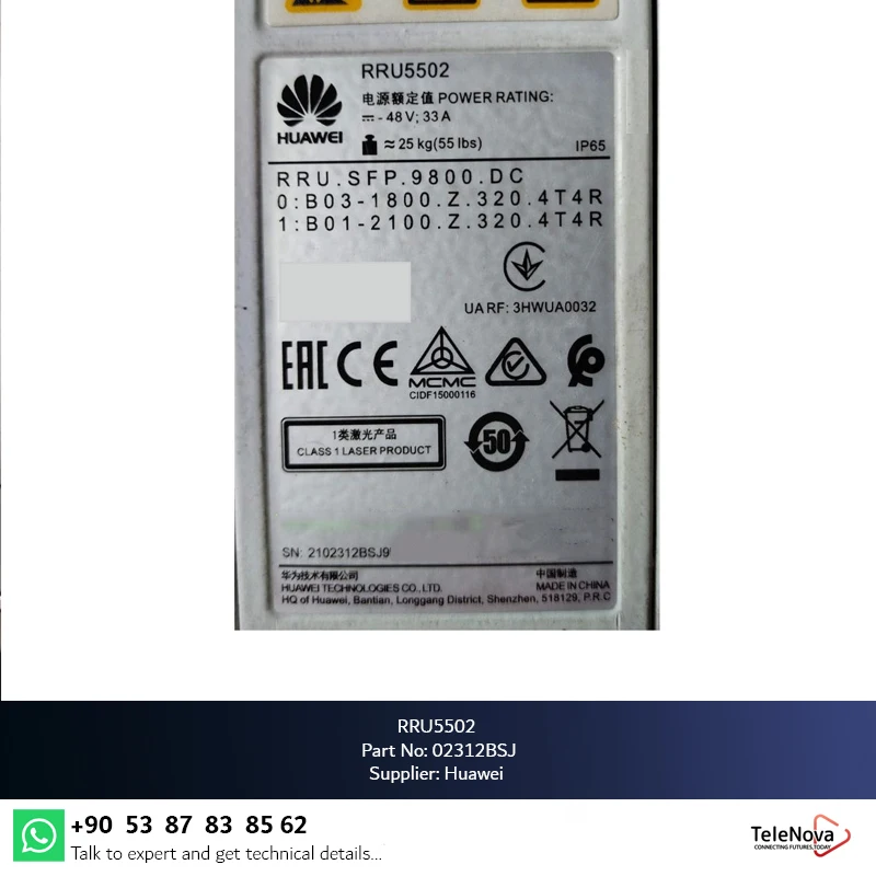 RRU5502 02312BSJ B1/B3 4T4R 320W Telecom Parts High Power Radio Remote Unit