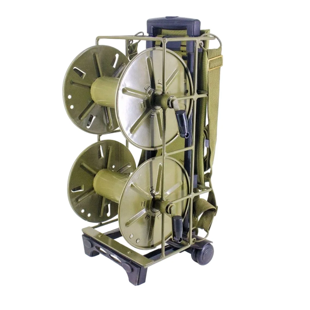 All Metal FTTA Fiber Optic Cable Reel with Shoulder Strap Double-Layer Spool Rocker Arm & 