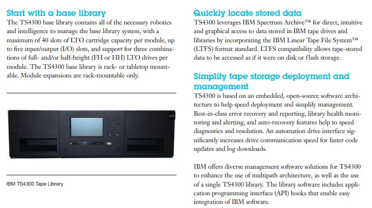 Easy to Use Efficient and Scalable IBM 3u TS4300 Tape Library 3