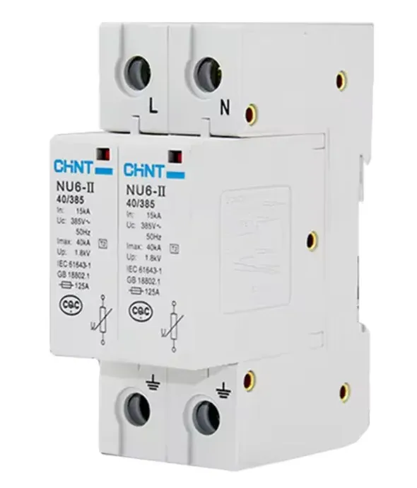 NU6-II 100KA/4P Surge Protection Device 385V AC 4 Pole Lightning Protector DIN Rail Mount