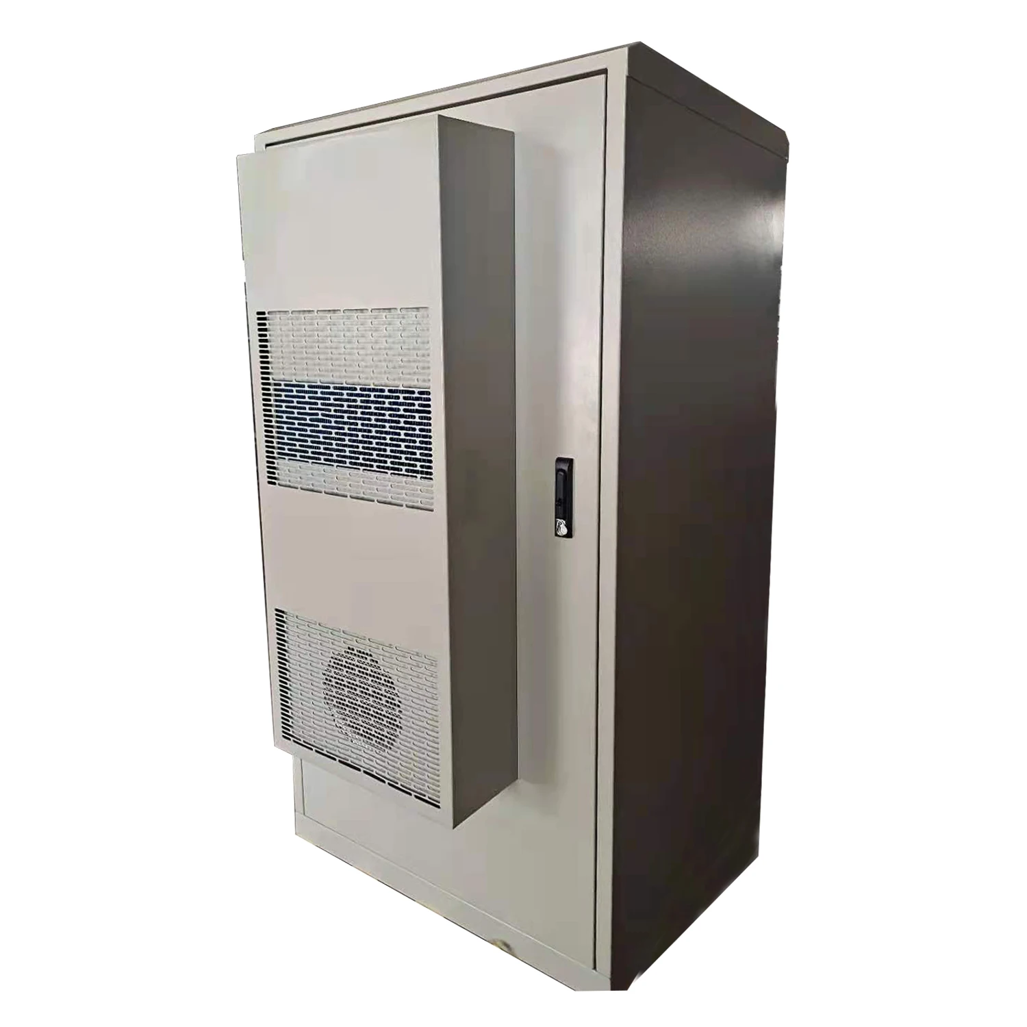 Aluminum Alloy Outdoor Telecom Cabinet with  Heat Exchanger Installed on the Door of 22 U 19 Inch Rack and 2-Story Battery Rack-boxintelecom