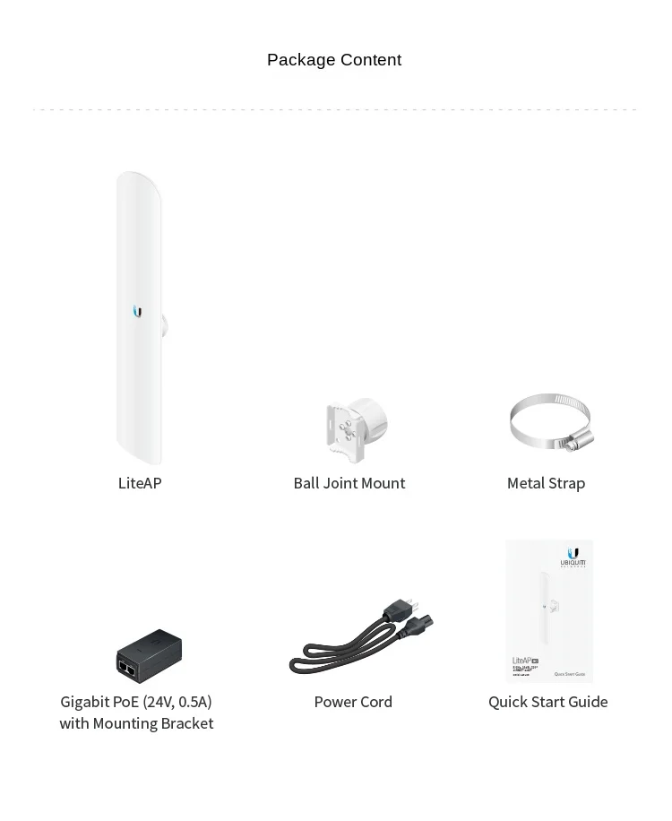 UBNT LiteBeam LAP-120 TDMA Gigabit Dual-Band 5GHz Wireless Bridge AP with 2 Antennas DC 5V Powered