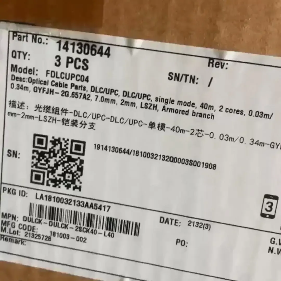 14130644 FDLCUPC04 Optical Cable Parts DLC/UPC DLC/UPC Single Mode 2 Cores 40M