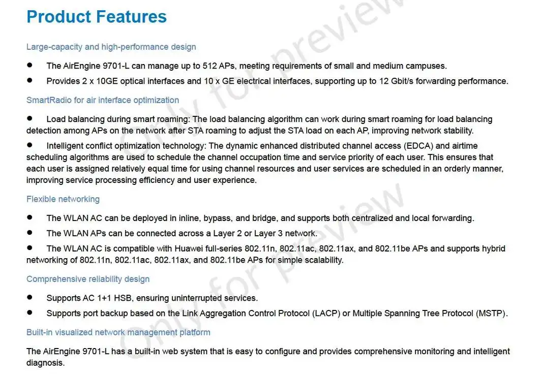 Airengine 9701-L-T 02354KMV-001 10 GE + 2 X 10GE SFP+, AirEngine 9701-L LAN Wireless Access Controller 4
