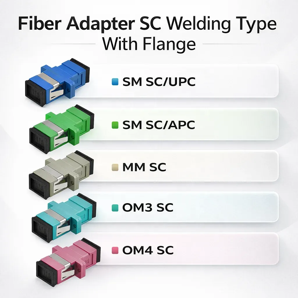 Fiber Adapter SC Welding Type Coupler with Flange for SM/OM3/OM4/MM Fiber Optic Connectors