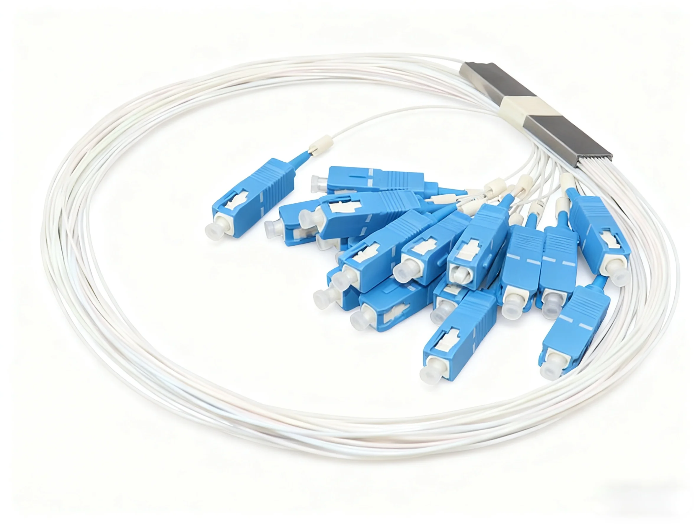PLC 1x16 Mini Steel Tube Fiber Optic Splitter SC/UPC 0.9mm Singlemode Telecom-Grade