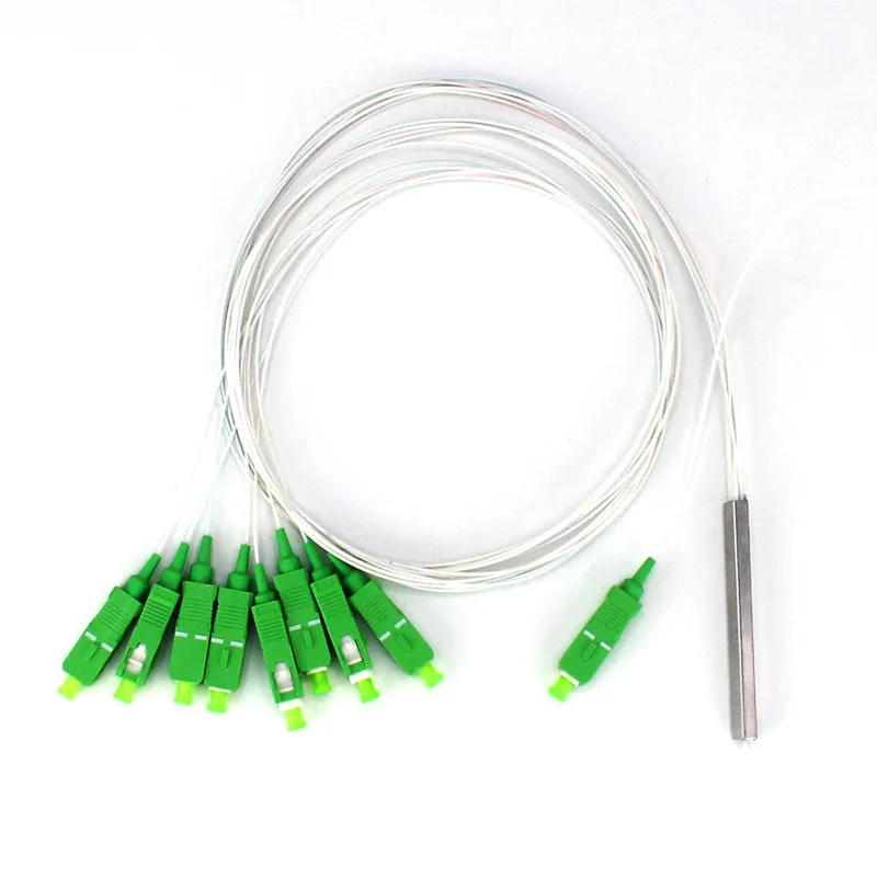 PLC 1x8 Mini Steel Tube Fiber Optic Splitter SC/APC 0.9mm Singlemode Pigtail Type