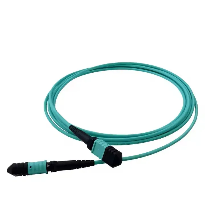 MPO High Density 12/24 Core OM3 Multimode Fiber Patch Cord Aqua Color Fast Transfer 5G/4G/3G FTTH Centers for Data-boxintelecom