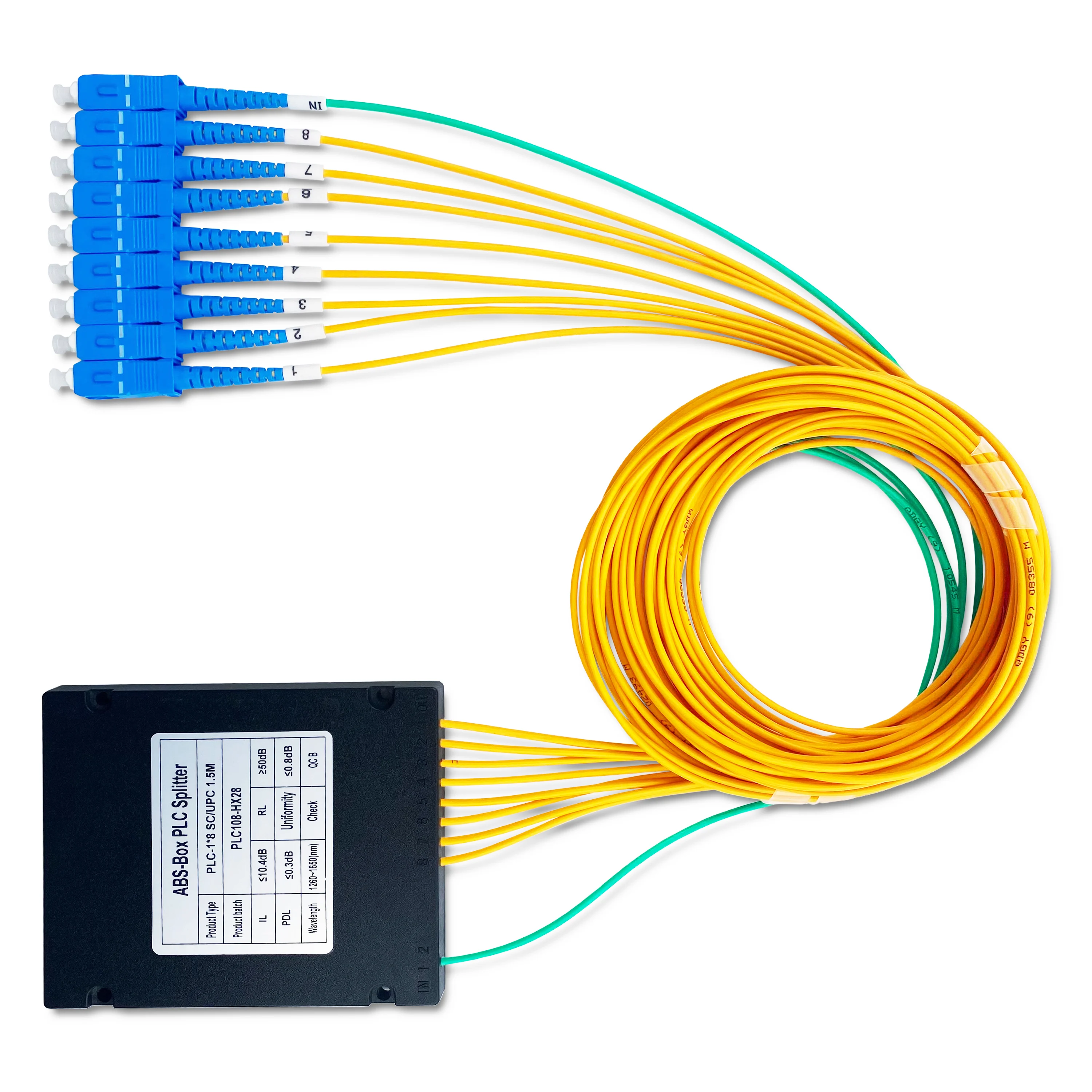 Hot Selling 1x8 ABS PLC Fiber Optic Splitter with SC UPC Connector Ftth Passive Splitter f
