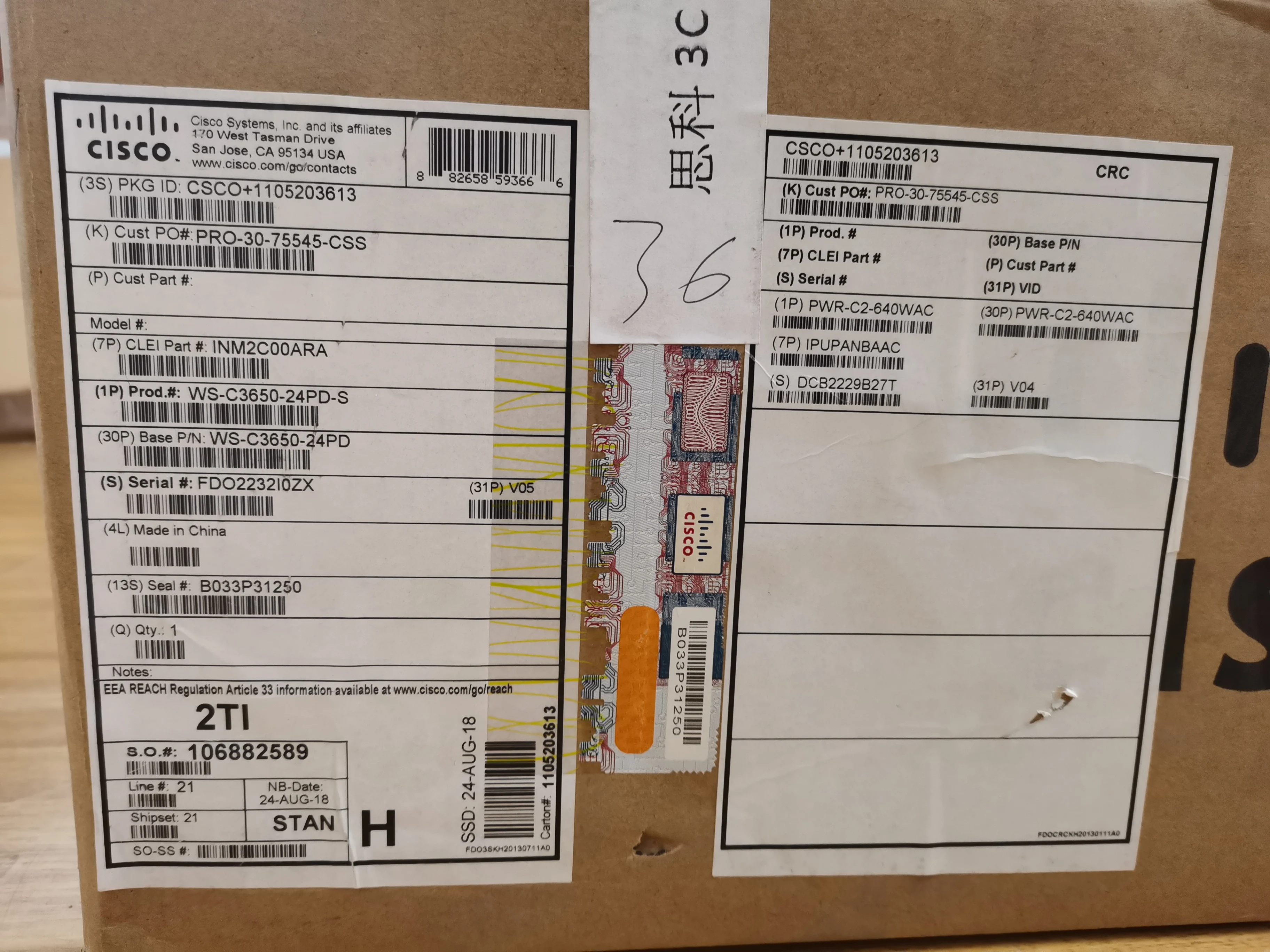 New Original C Is Co  C at Al Yst Enterprise Switch WS-C3650-24PD-S Ca Ta Lyst 3650 Series-boxintelecom