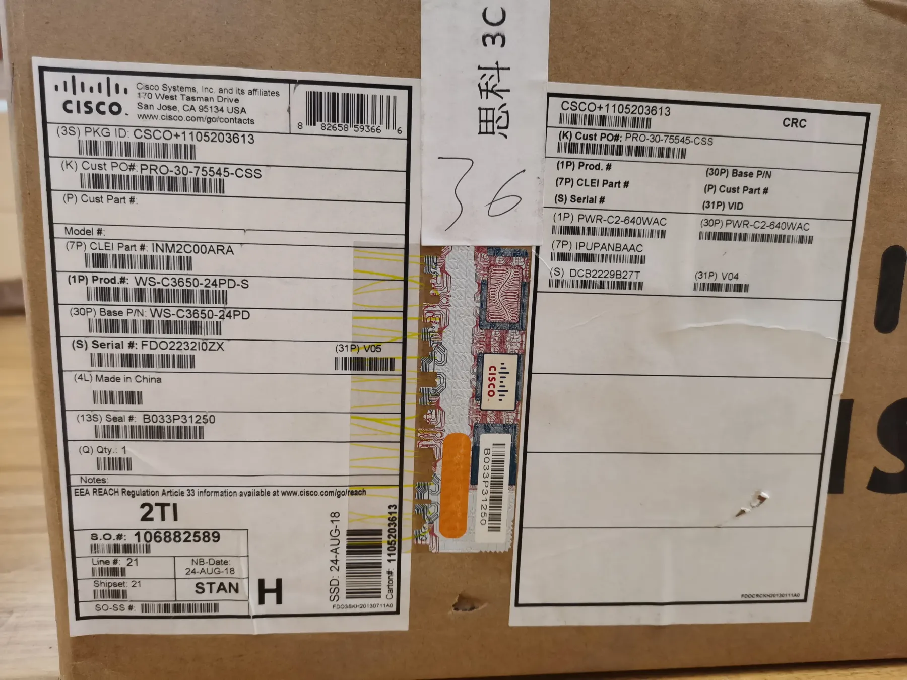 New Original C Is Co  C at Al Yst Enterprise Switch WS-C3650-24PD-S Ca Ta Lyst 3650 Series-boxintelecom