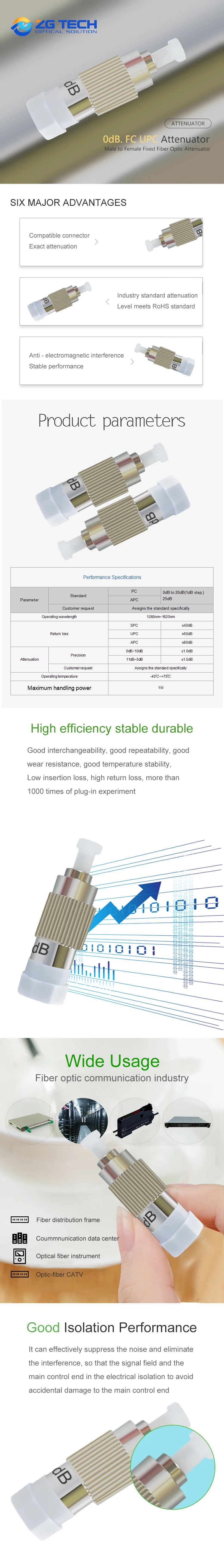 Metal Build Out Fiber Optic Attenuator Male to Female 0dB 1310 1550nm Plug-In Fixed Type FC UPC